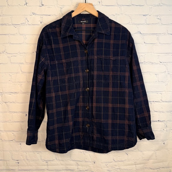 Madewell Tops - Madewell Corduroy Plaid Button Down Shirt Navy Blue Brown Womens Medium